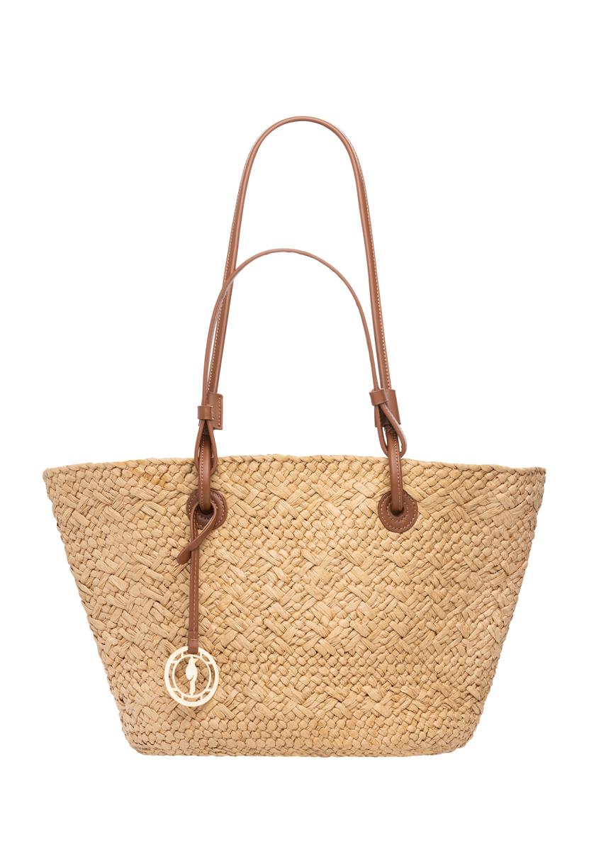 Słomkowa duża torebka damska typu shopper TOREC-1217-1E(W26), widok produktu z przodu na białym tle.