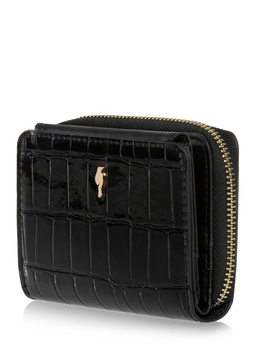 Mały czarny portfel damski croco POREC-0352-97(Z23)