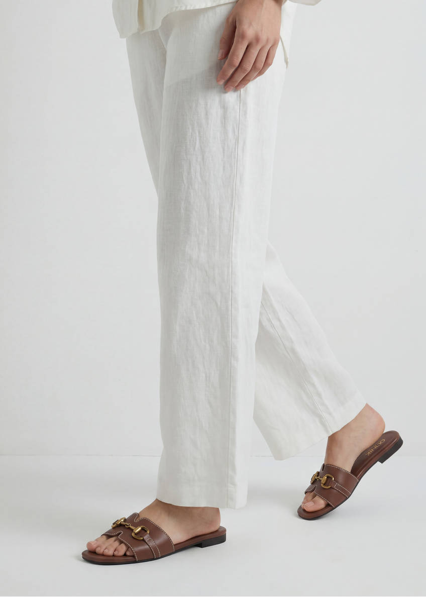 Skórzane klapki damskie w kolorze camelu BUTYD-1273-1D(W26)