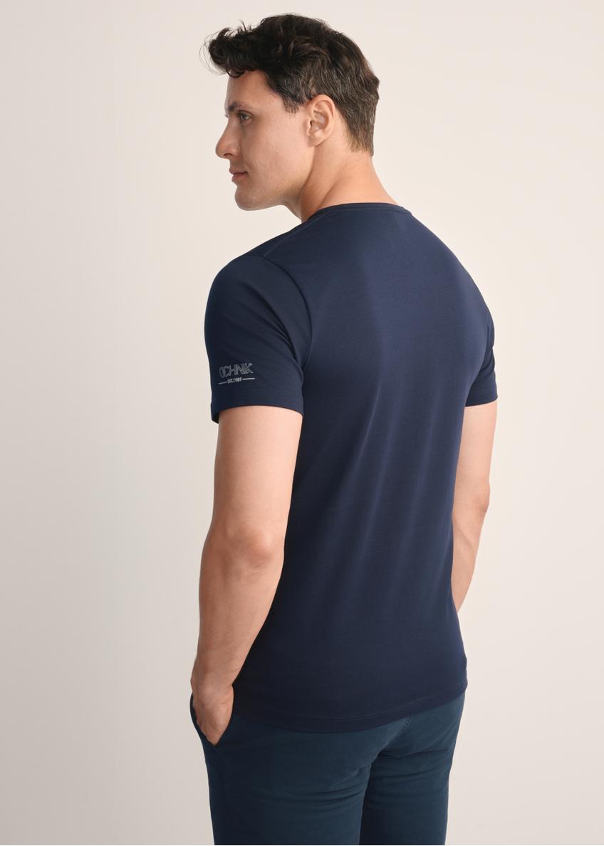Granatowy basic T-shirt męski  z logo TSHMT-0091-69(KS)
