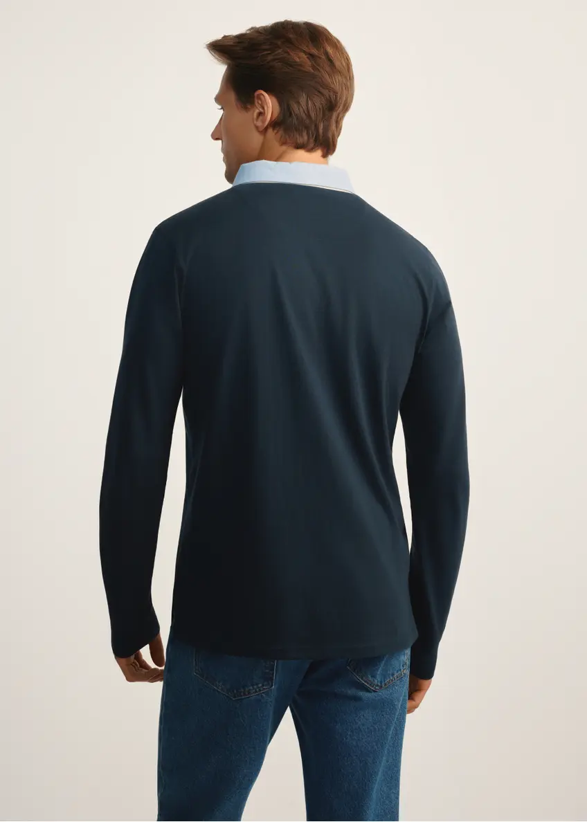 Granatowy longsleeve męski z kołnierzykiem LSLMT-0009-68(Z25)
