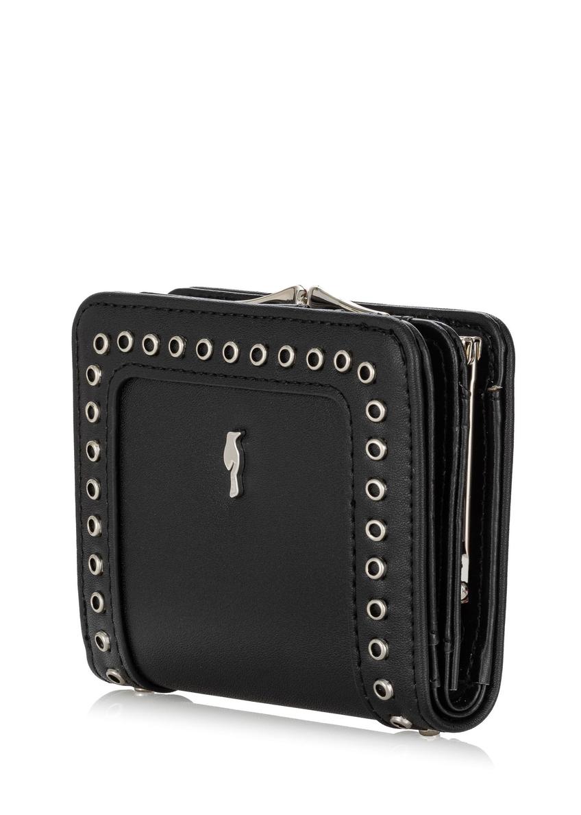 Czarny mały portfel damski z nitami POREC-0384-99(W24)