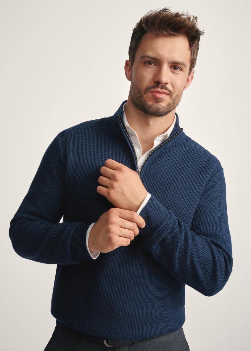 Granatowy sweter męski z suwakiem SWEMT-0167-68(Z25)