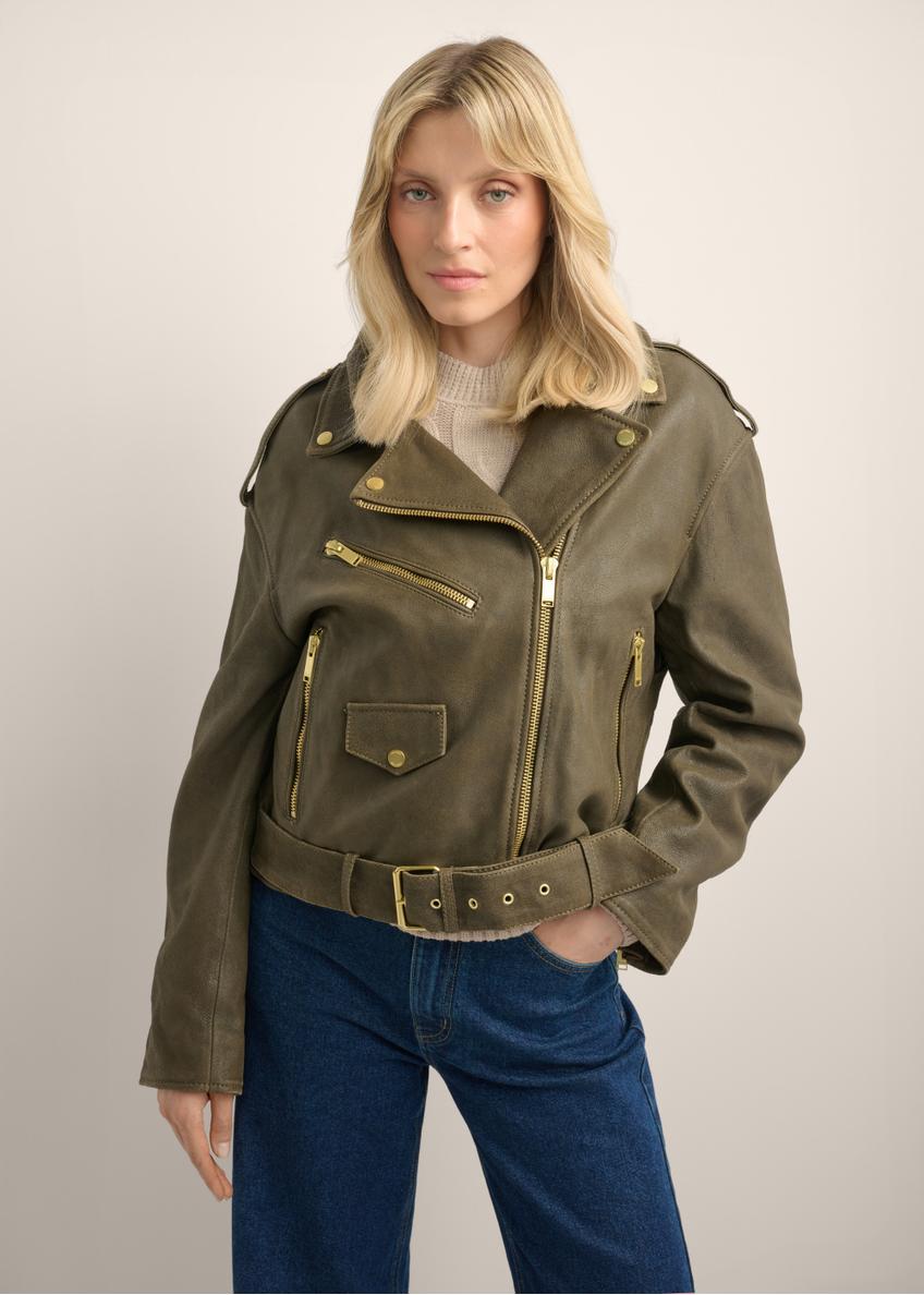 Skórzana kurtka damska khaki KURDS-0650-8D(Z26)