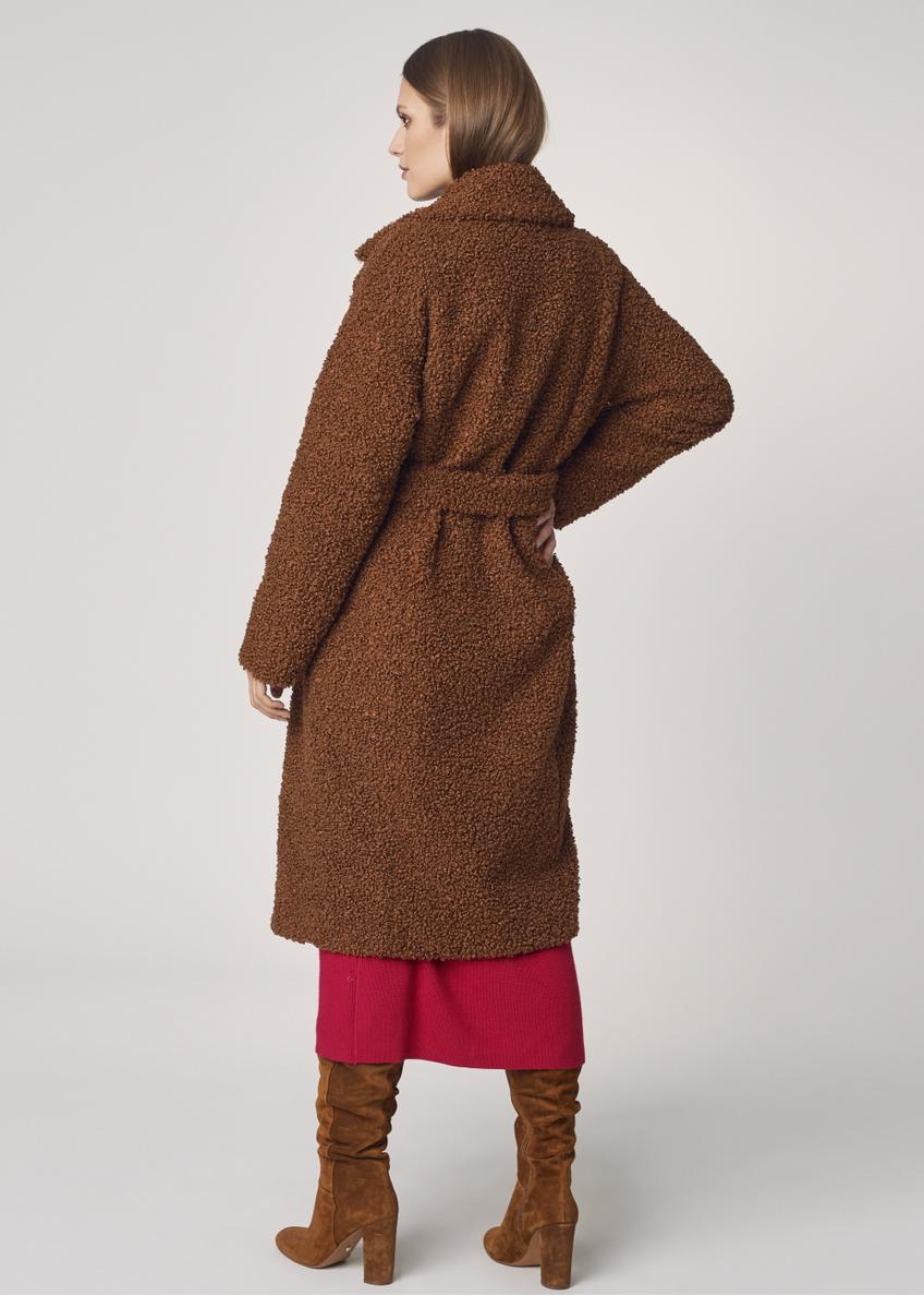 Długi brązowy płaszcz damski FUTDP-0010-89(Z21)