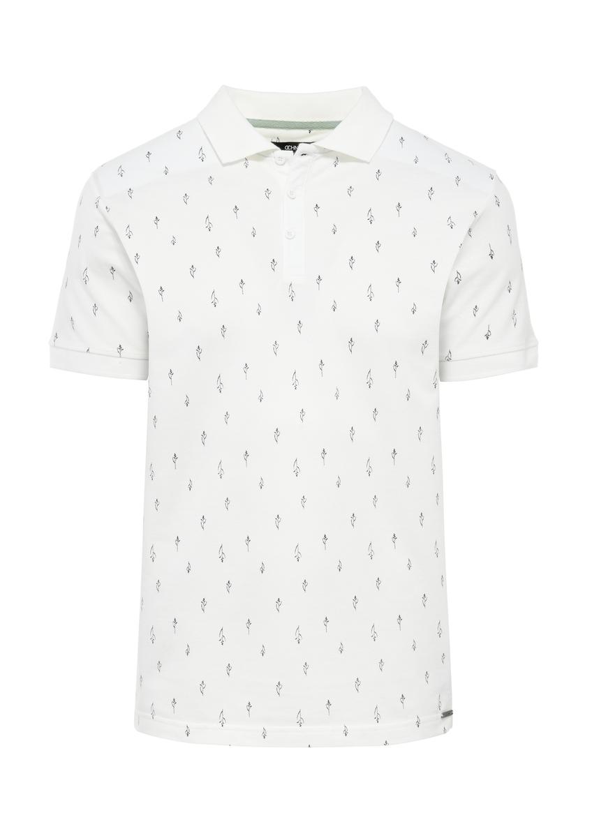 Biała koszulka polo we wzory POLMT-0081-12(W25)-04