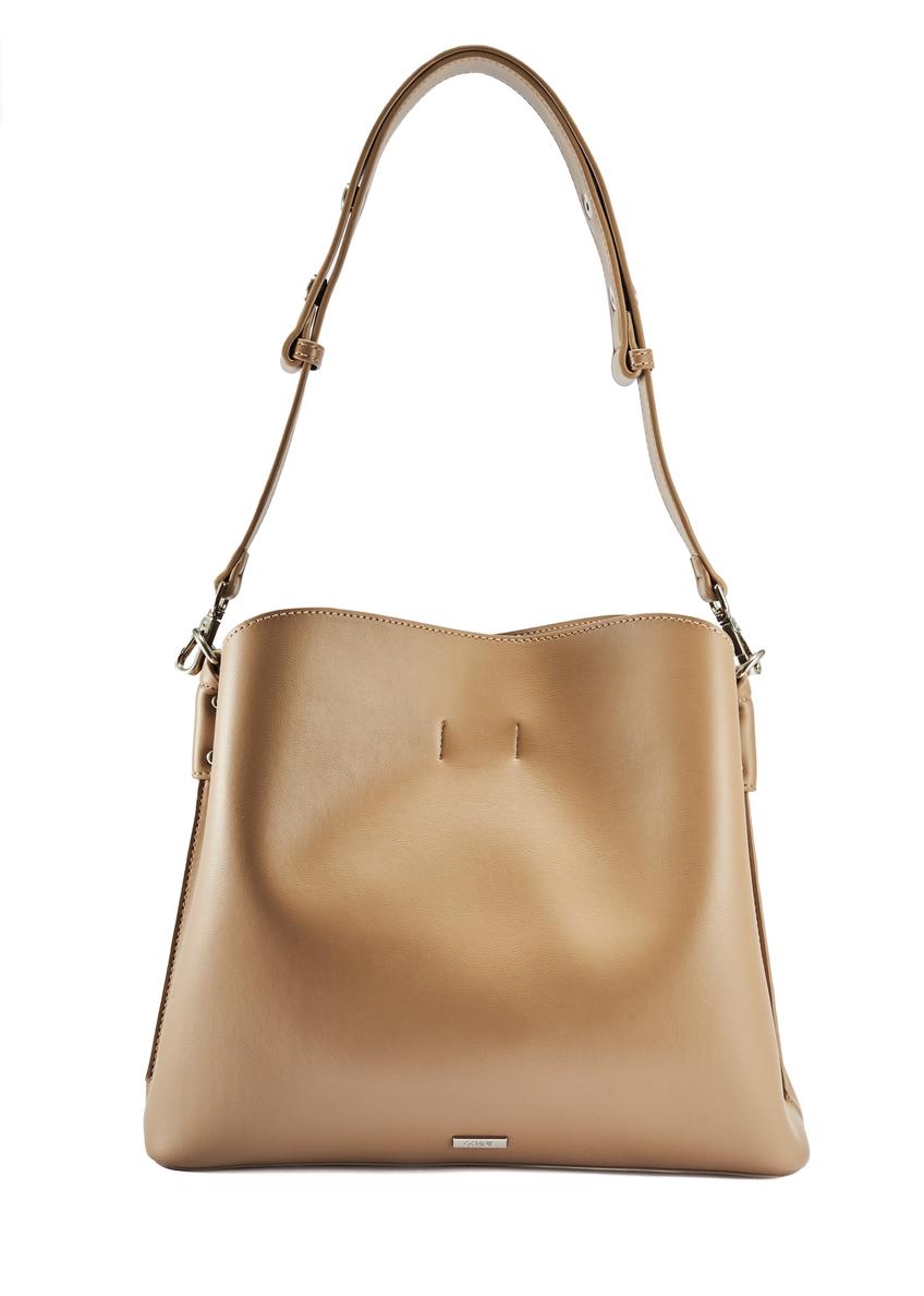 Beżowa torebka shopper damska TOREC-0862B-81(Z25), widok produktu przodem na białym tle.