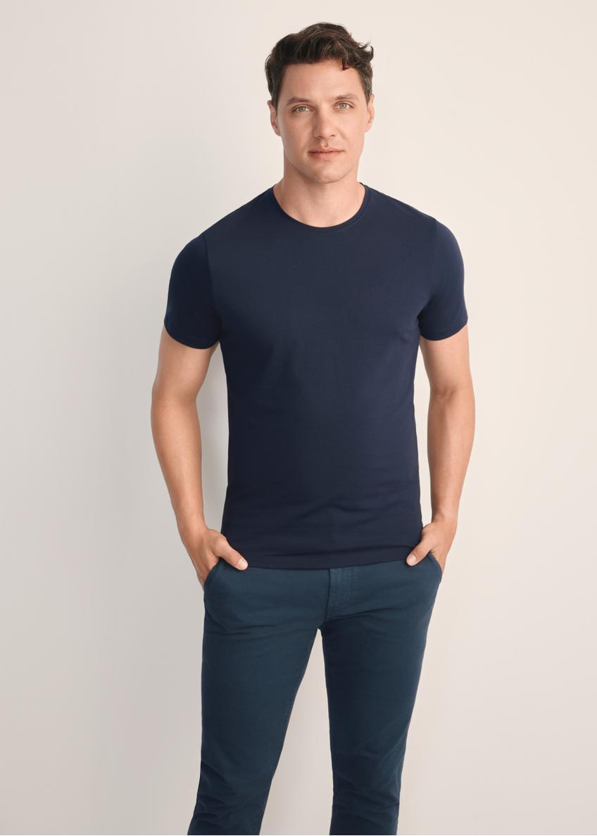 Granatowy basic T-shirt męski  z logo TSHMT-0091-69(KS)