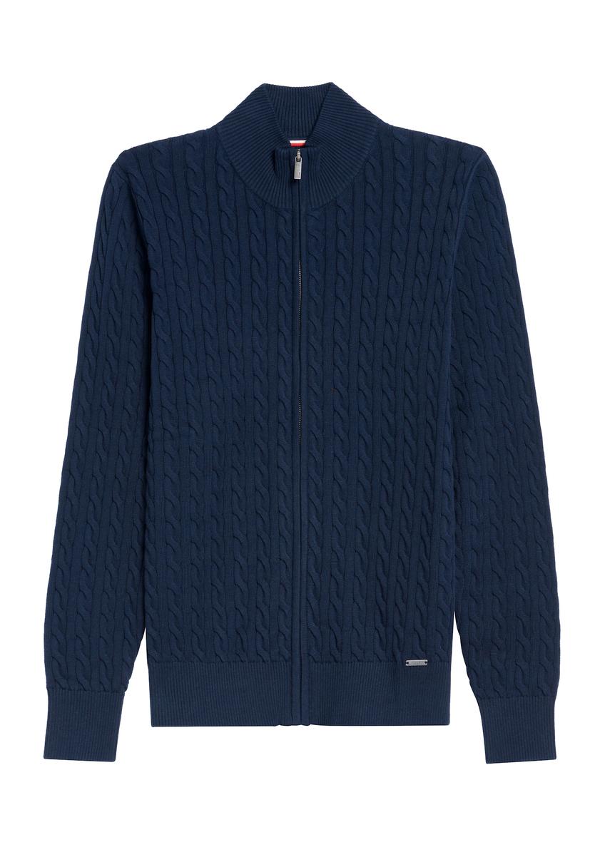 Granatowy sweter męski na suwak SWEMT-0169-68(Z25) - widok produktu z przodu na białym tle. 