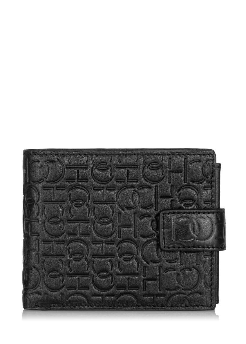 Skórzany czarny portfel męski z monogramem PORMS-0601-98(Z23)