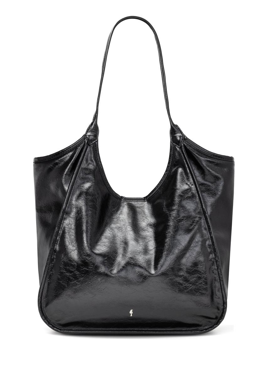 Czarna torebka damska shopper TOREC-1122-9F(W26), widok produktu z przodu na białym tle.