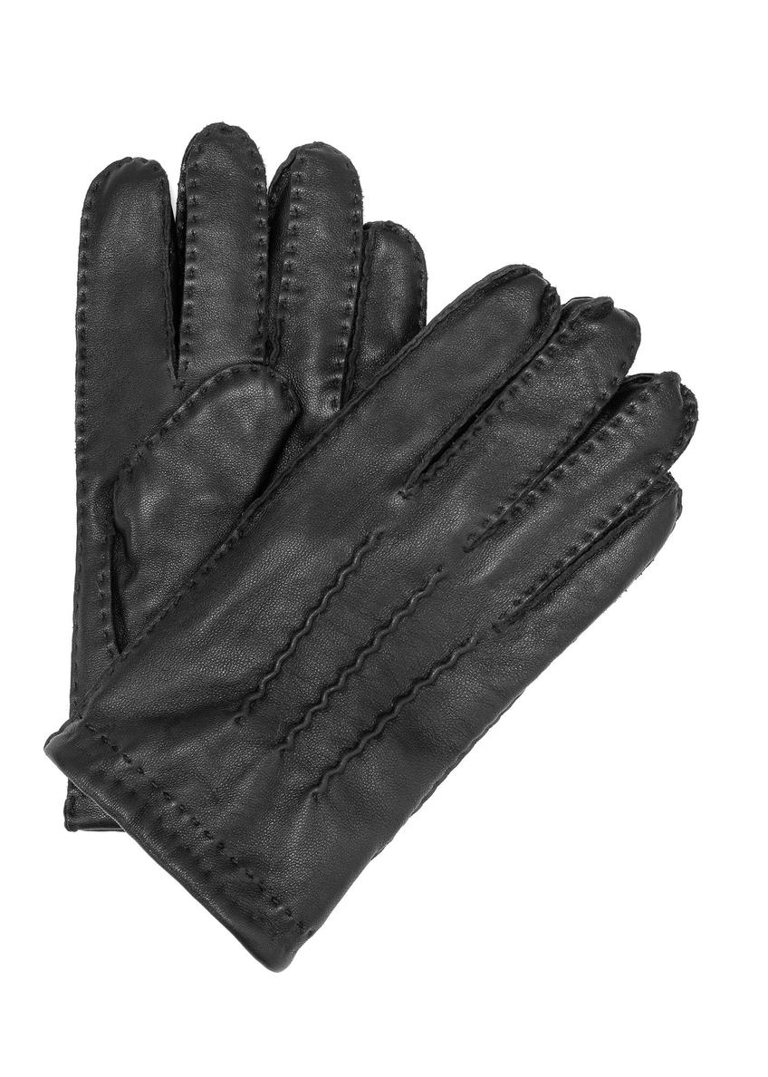 Czarne skórzane rękawiczki męskie REKMS-0081-99(Z25)