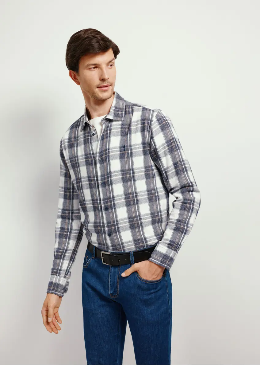 Cotton men's checkered shirt KOSMT-0329-69(Z24)-01