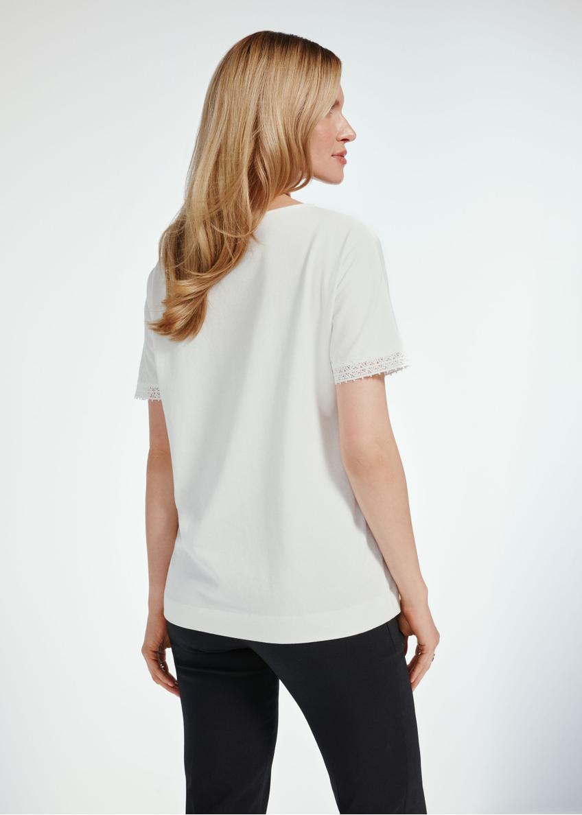 White women's t-shirt with decorative sleeves TSHDT-0127-12(Z24)