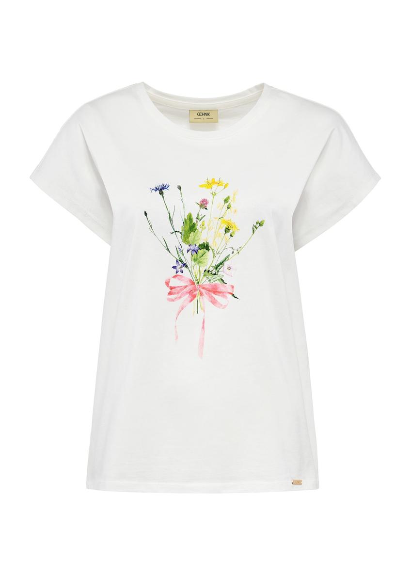 Bawełniany T-shirt damski z nadrukiem TSHDT-0140-12(W25)-04