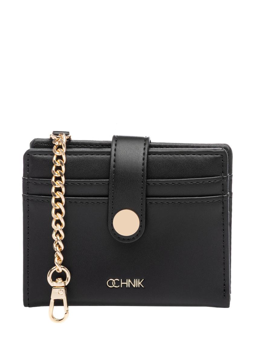 Mały czarny portfel damski POREC-0430-99(W26) - widok produktu z przodu, na białym tle. 