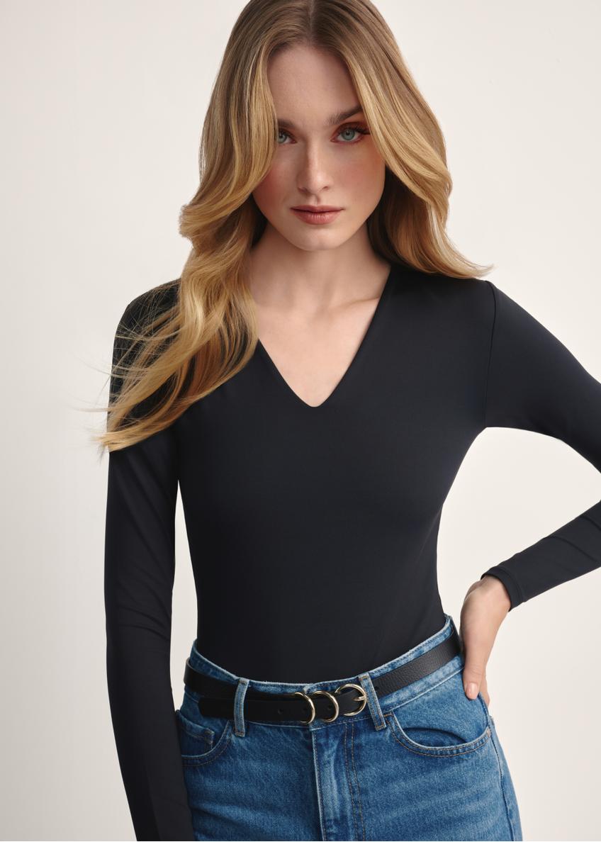 Czarne body damskie z długim rękawem BODYT-0001-99(Z25)