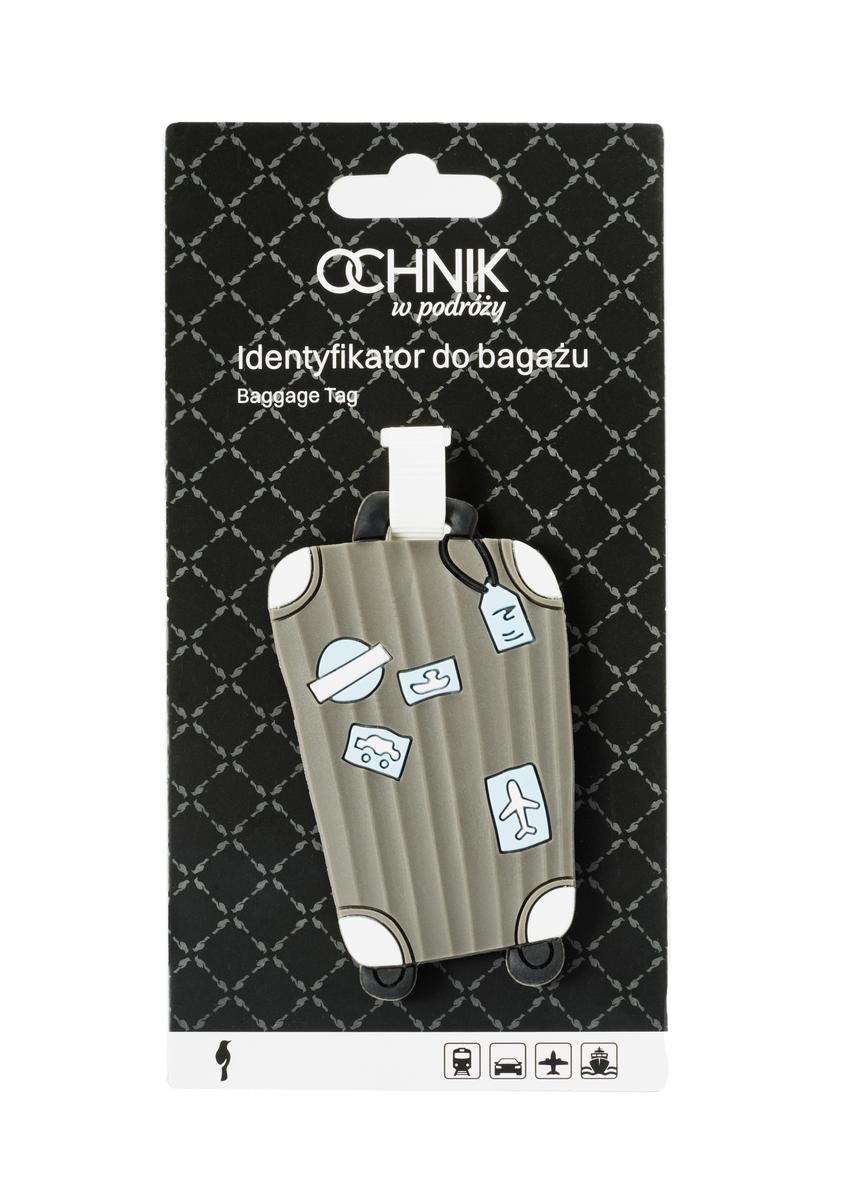 Identyfikator do bagażu AW-012-0005-95(W25), widok produktu przodem w opakowaniu na białym tle.