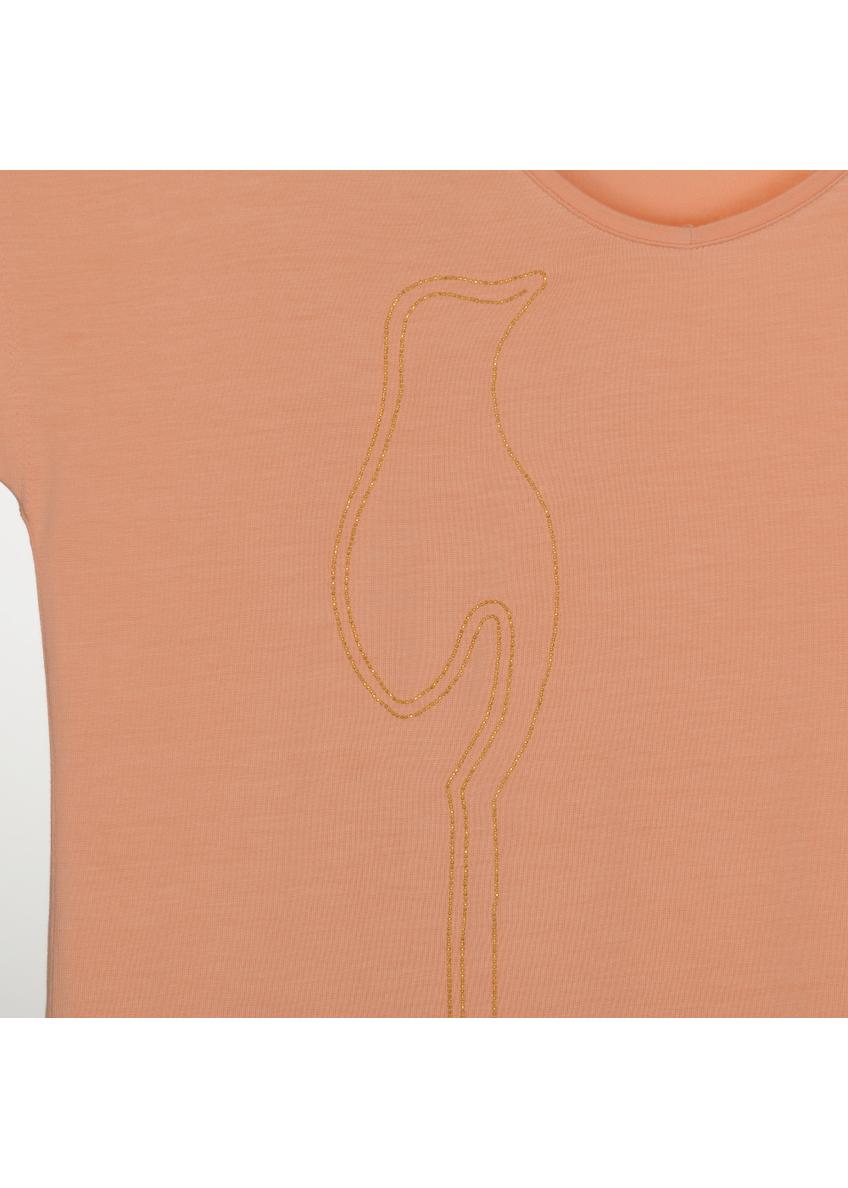 Brzoskwiniowy T-shirt z dekoltem V damski TSHDT-0084-30(W22)