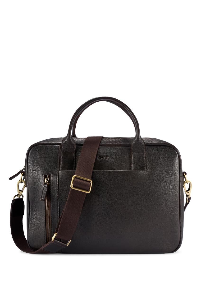 Skórzana torba męska w kolorze brązowym TORMS-0504-1I(W26), widok produktu z przodu na białym tle.