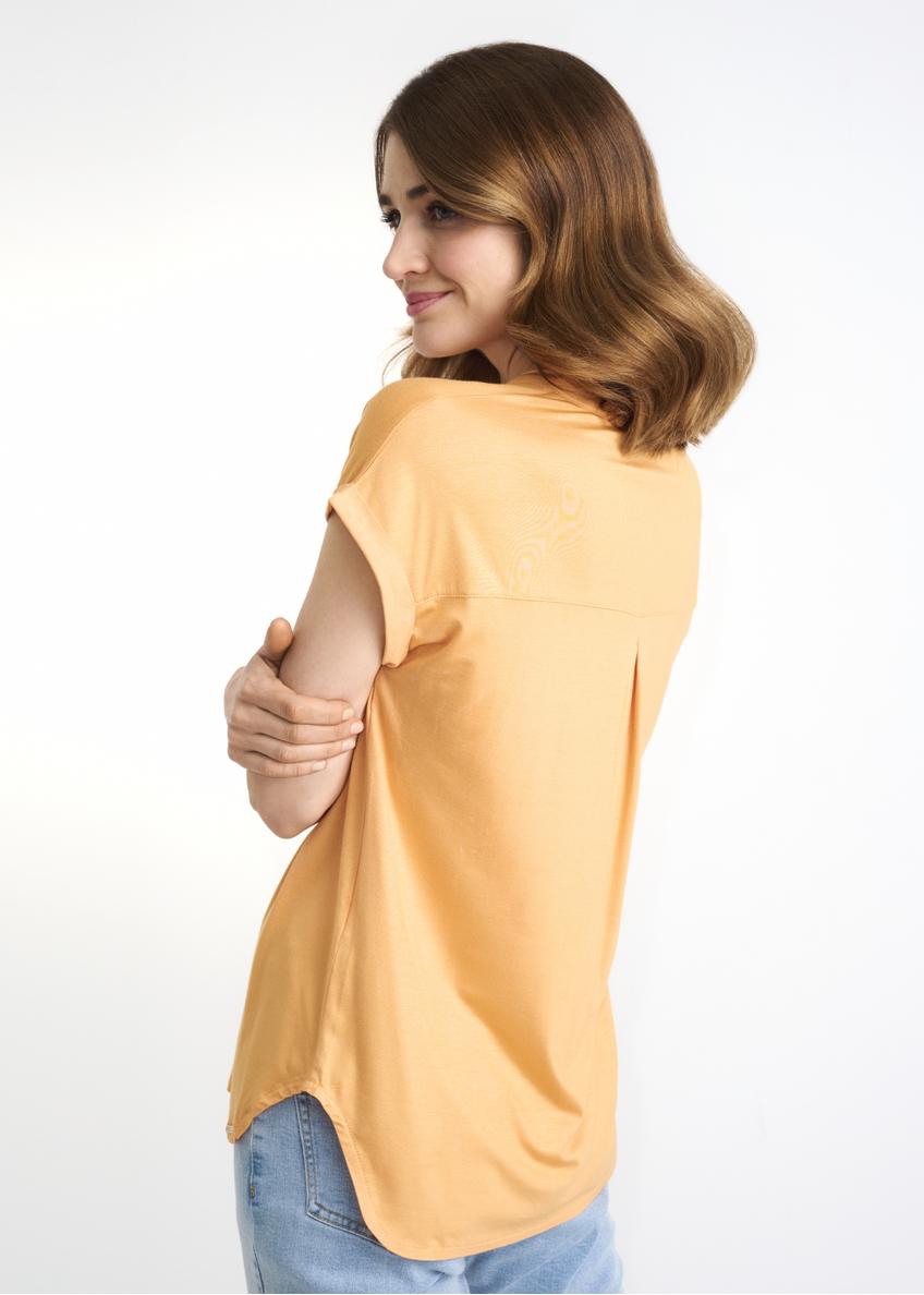 Pomarańczowa bluzka V dekolt damska BLUDT-0148-30(W22)