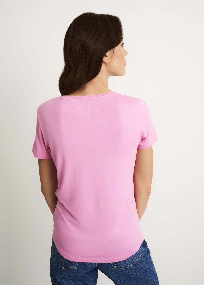 Różowy T-shirt damski z wilgą TSHDT-0086-31(W22)