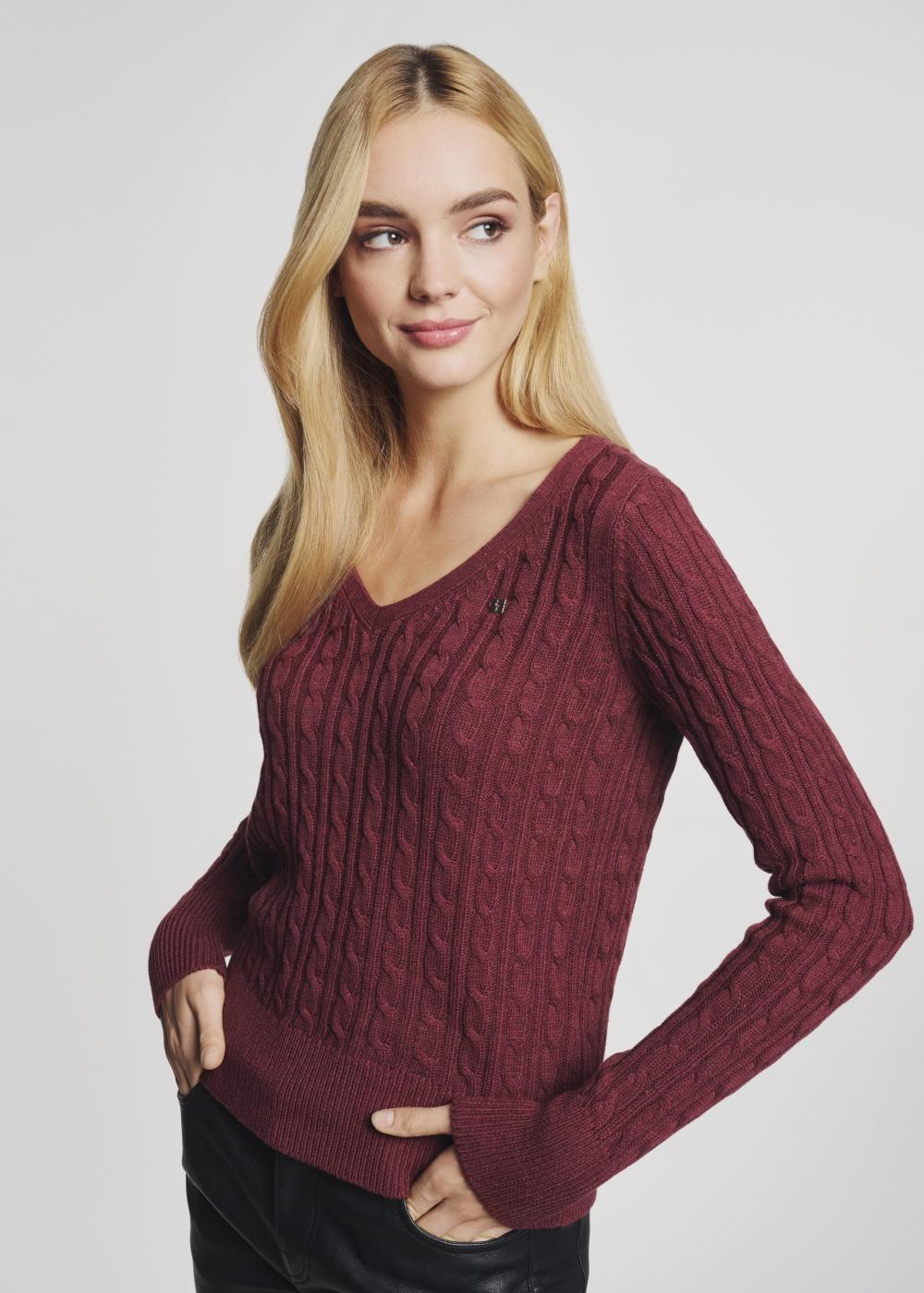 Women s maroon V neck sweater SWEDT 0148 49 Z21