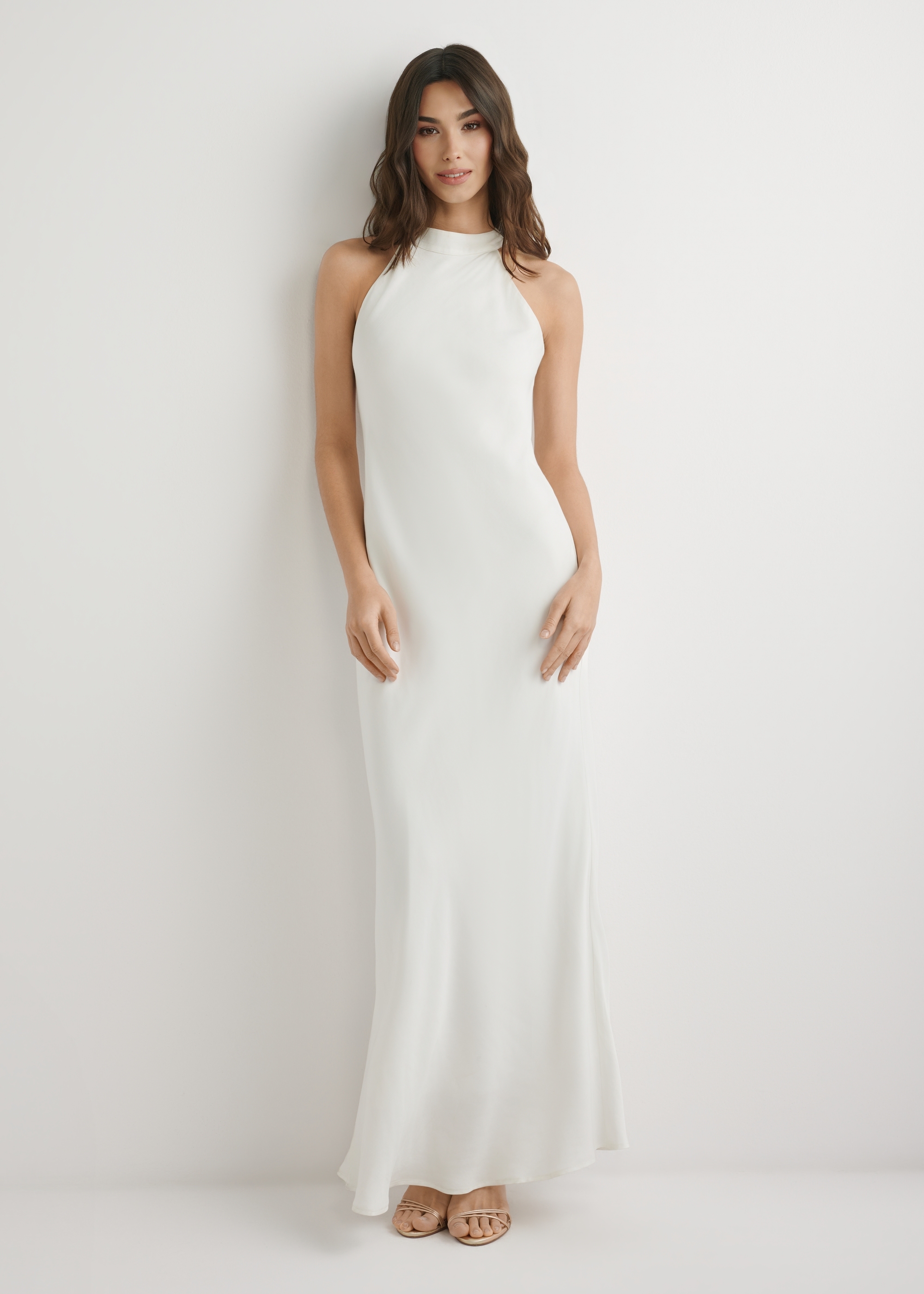 Sukienka ecru z wiskozy SUKDT-0264-0B(W26)