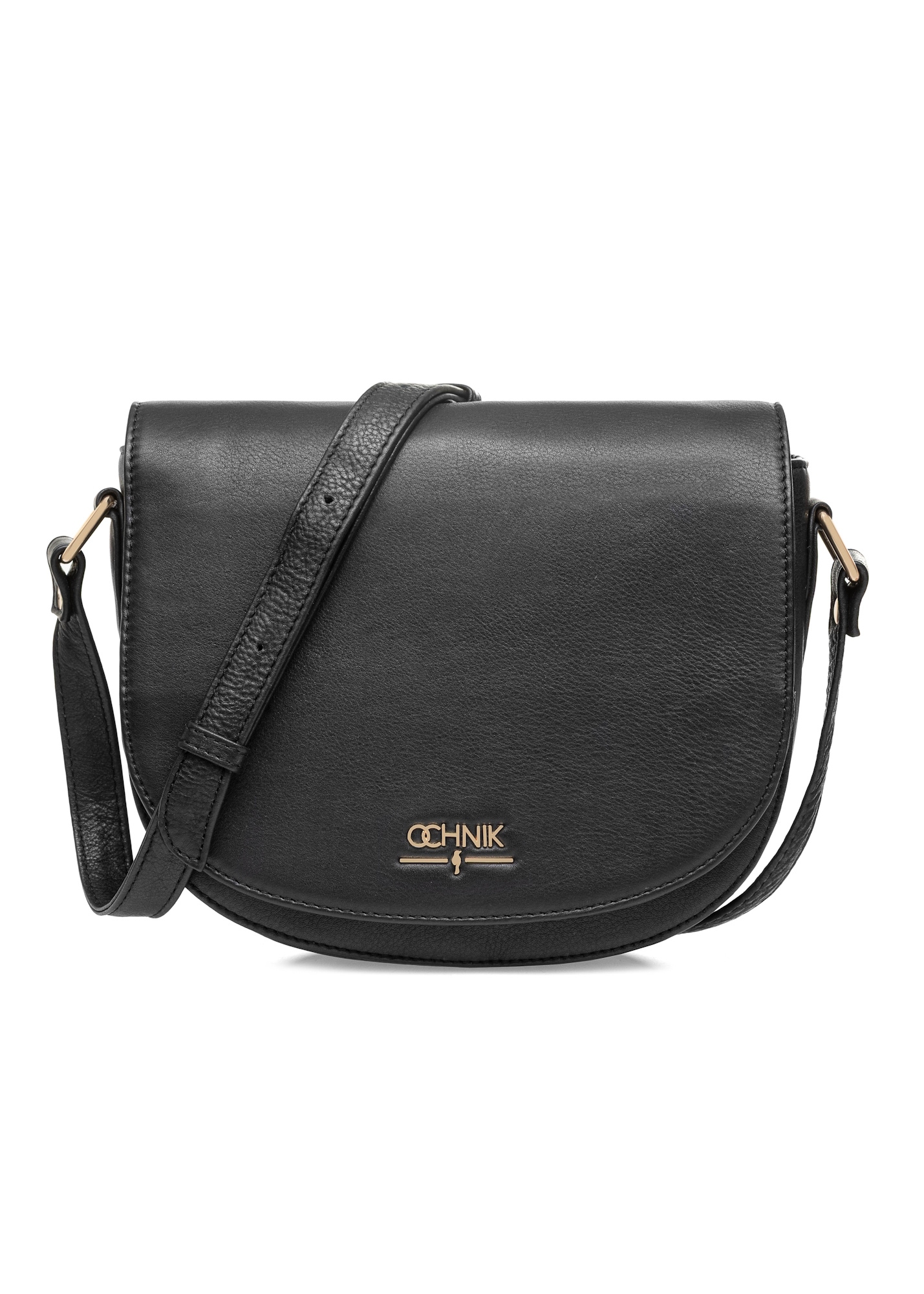 Czarna skórzana półokrągła torebka listonoszka TORES-0972E-99(W26)