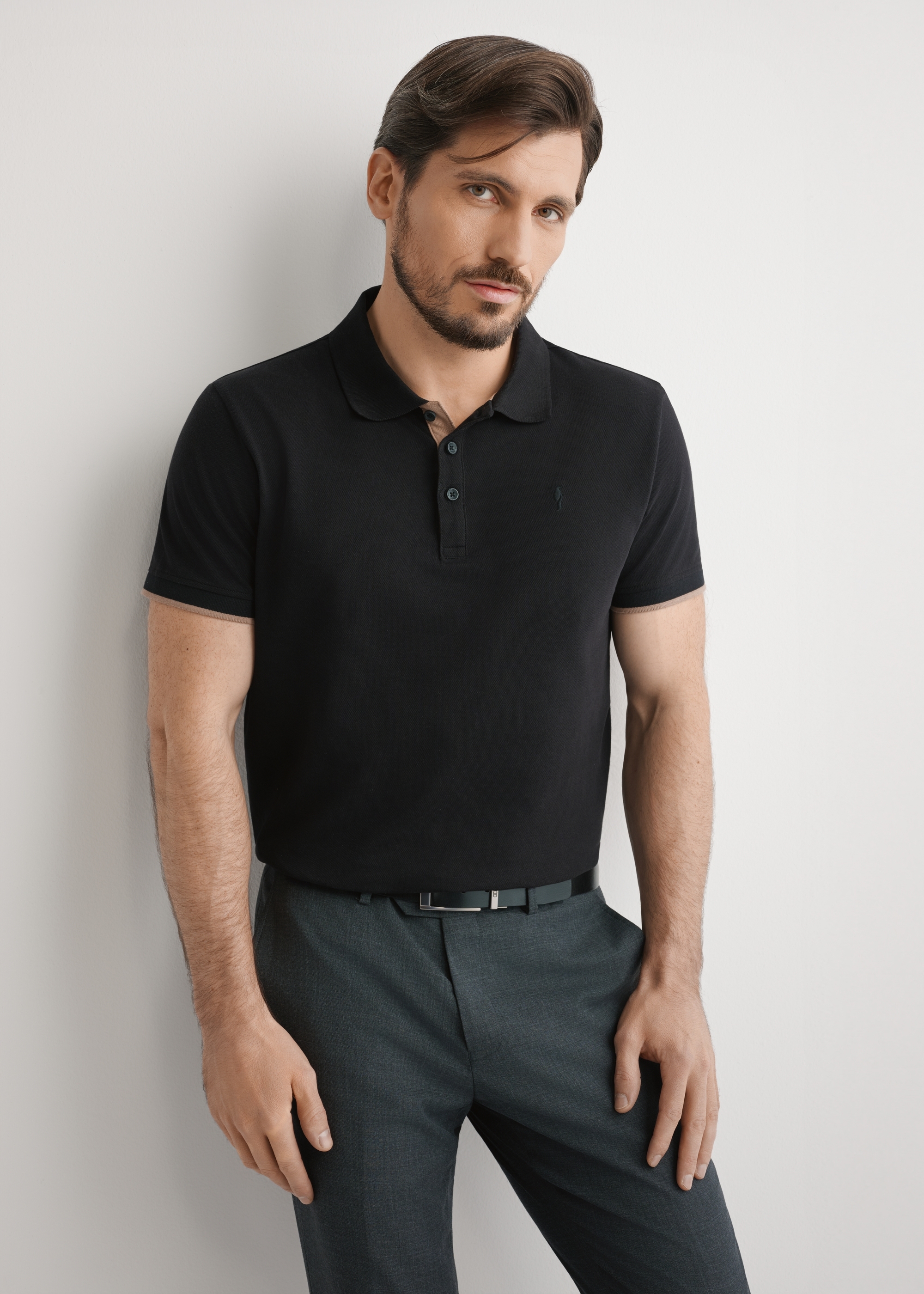 Czarna koszulka polo męska z bawełny POLMT-0045B-99(W26)