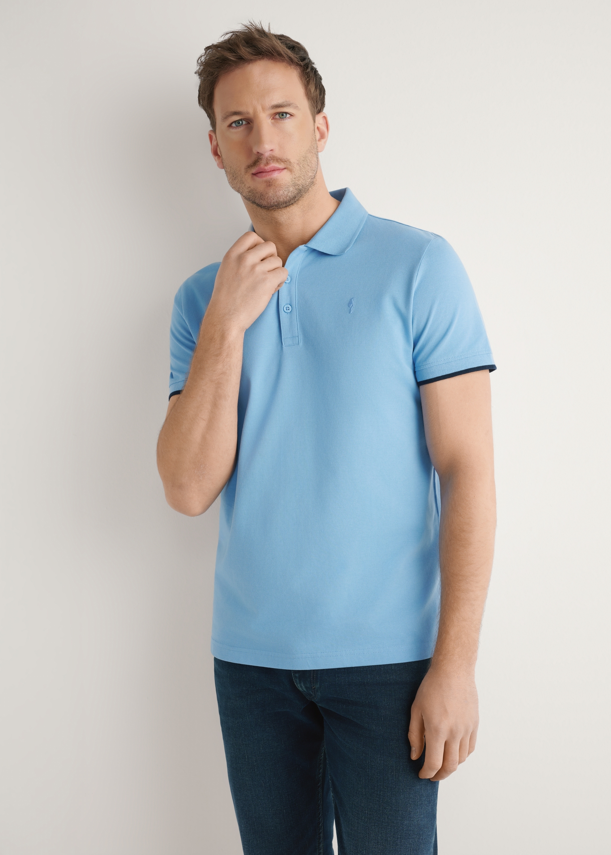 Niebieska koszulka polo z bawełny POLMT-0045B-7B(W26)
