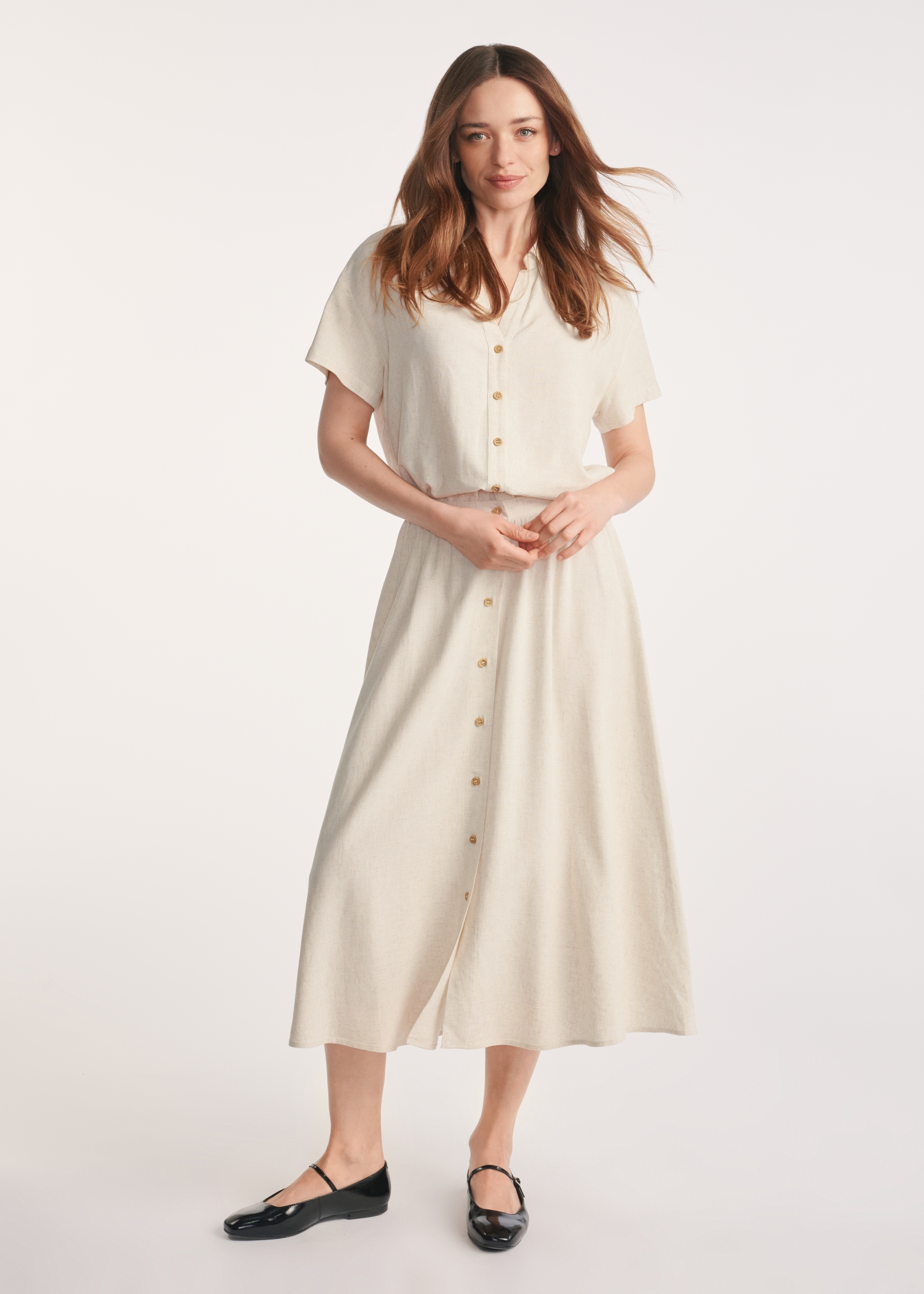 Beżowa spódnica midi z lnem SPCDT-0120-81(W25)
