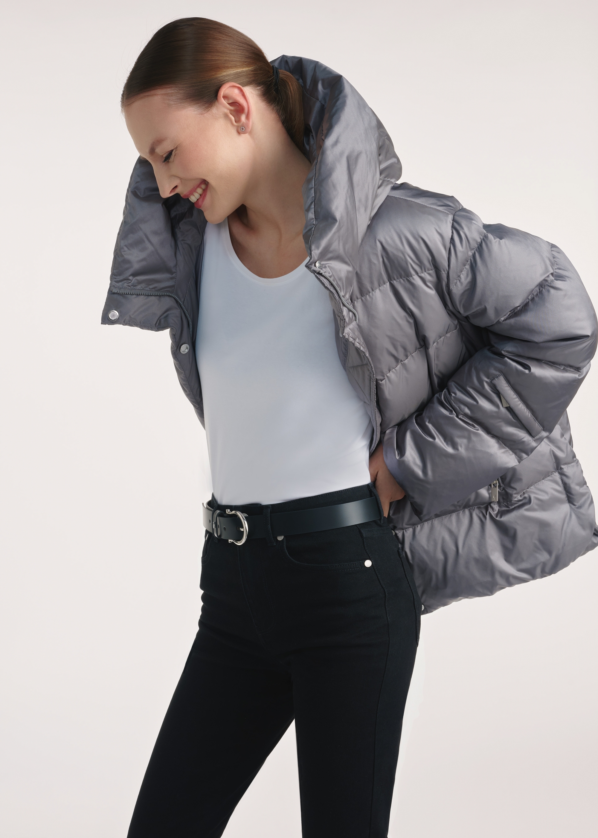 Szara puchowa kurtka damska KURDT-0585-91(Z25)