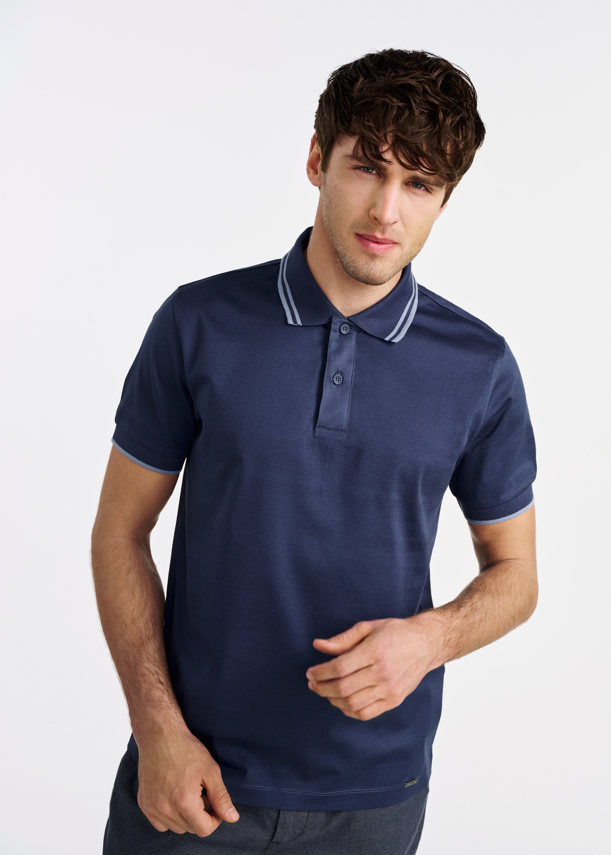 Granatowa koszulka polo z bawełny POLMT-0077-69(W25)