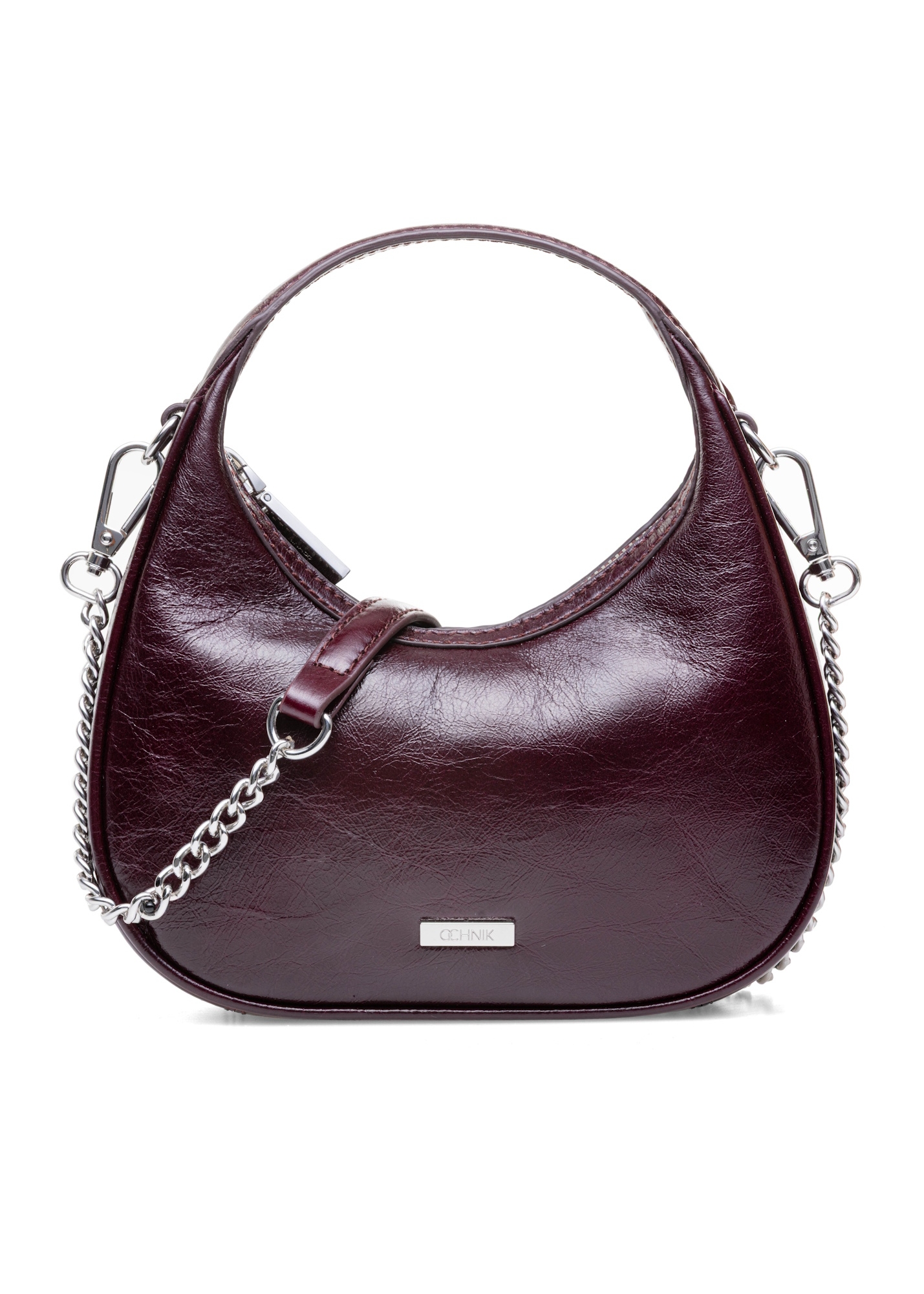 Mała skórzana bordowa torebka hobo TORES-1174-49(Z25)