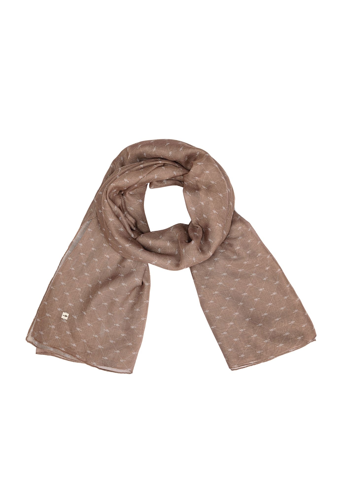 Jasnobrązowy szalik damski z monogramem SZADT-0200-1H(W26)