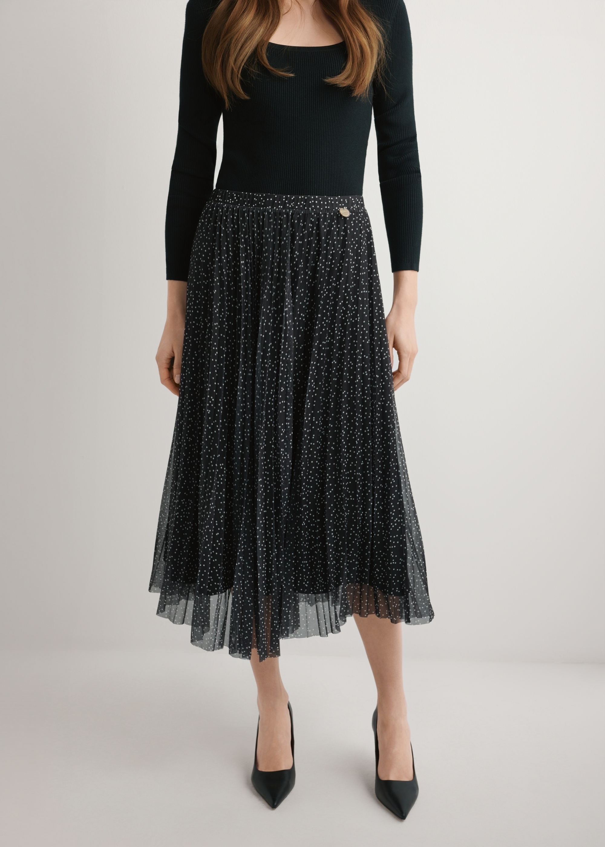 Spódnica plisowana midi w kropki SPCDT-0110-9P(W26)