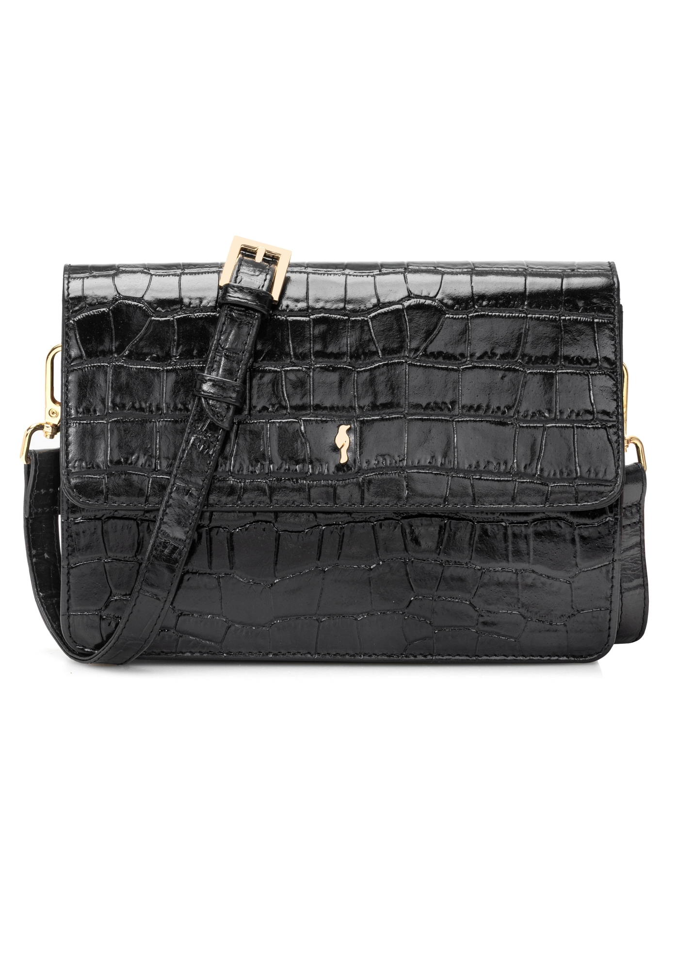 Czarna mała skórzana torebka croco TORES-1233-9G(W26)