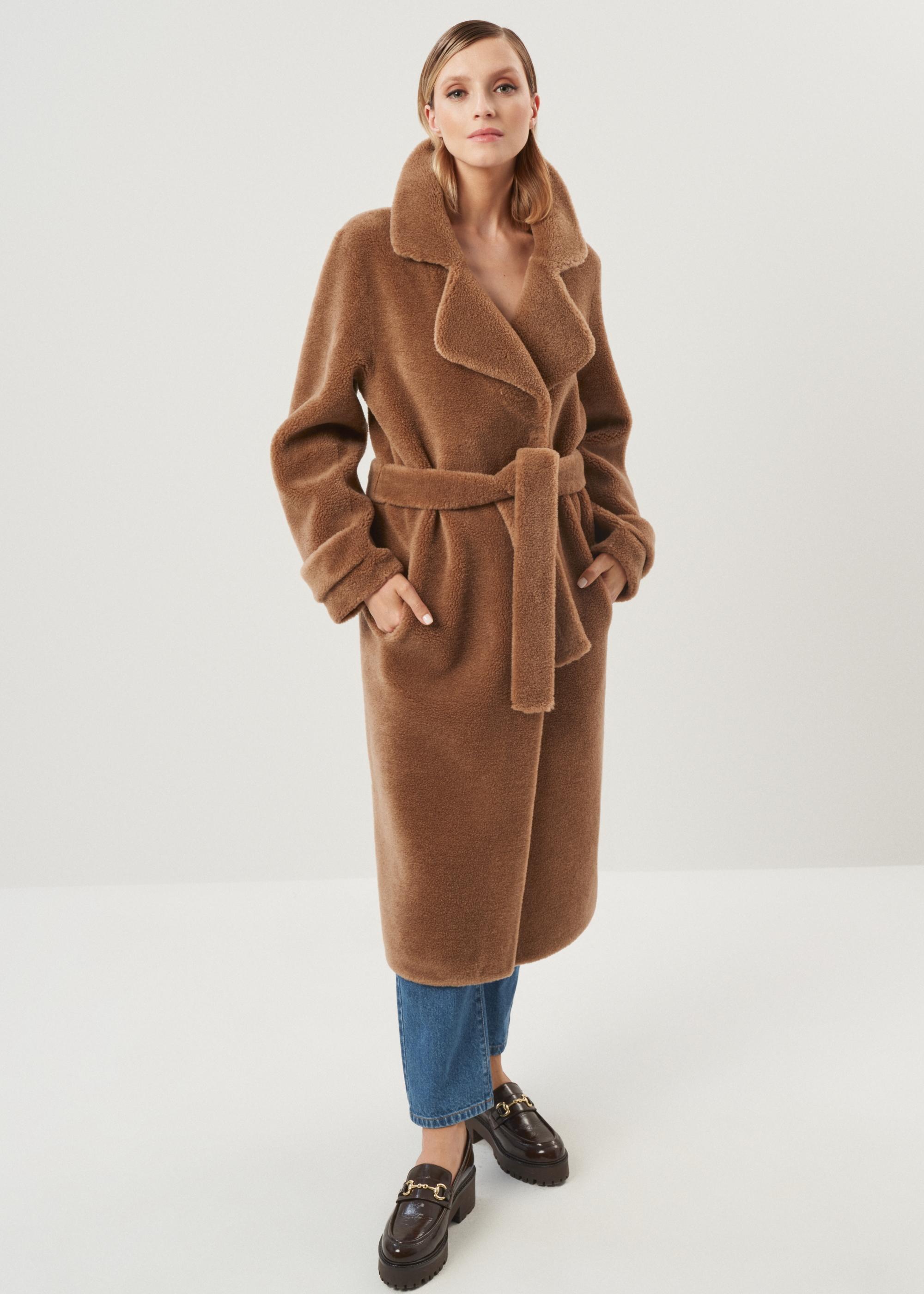 Długie wełniane futro damskie FUTDW-0019-24(Z24)