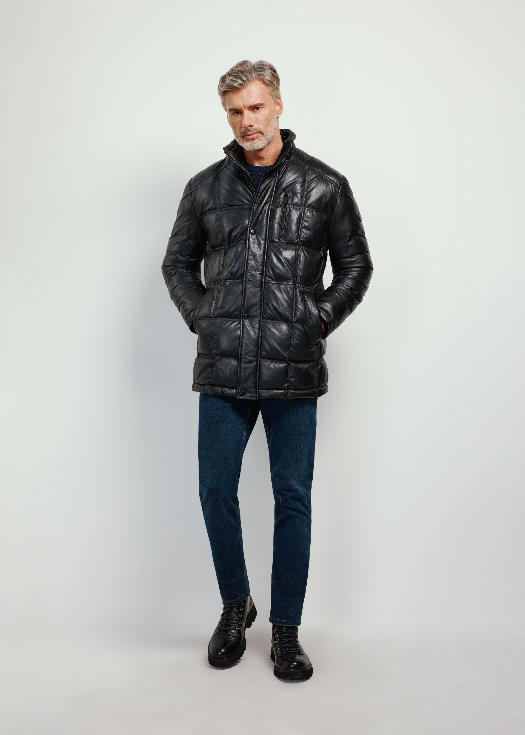 Czarna skórzana kurtka męska ocieplana KURMS-0348-1327(Z24) | OCHNIK